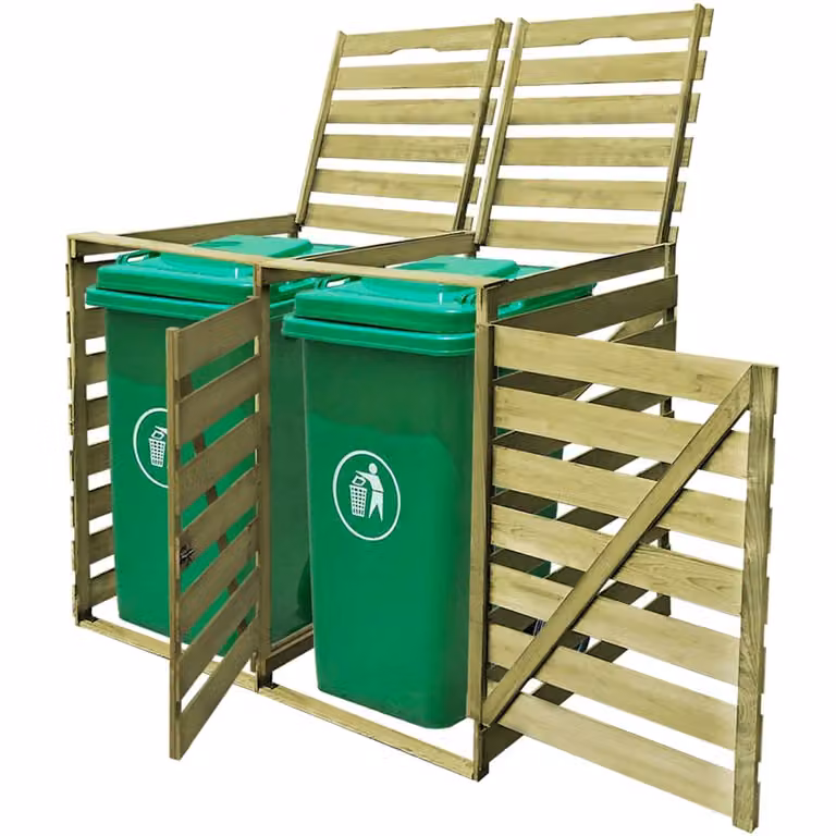 vidaXL Copribidone Doppio per Spazzatura 240 L in Legno Impregnato Verde L/P/H: 120 x 92 x 142 cm