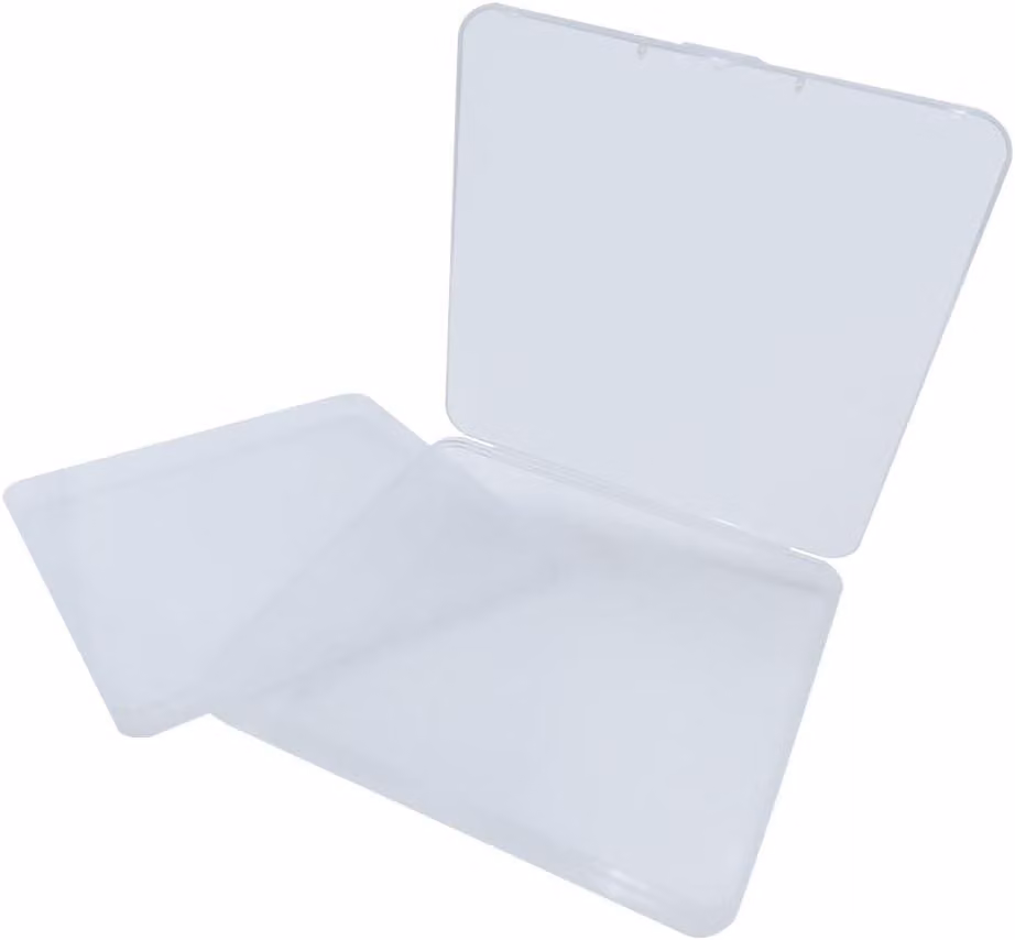 Contenitori in plastica trasparente, set da 4, dimensioni 15,5x15,5x1,5 cm, ideali per piccoli oggetti