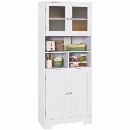 HOMCOM Credenza Cucina con 2 Armadietto, Stretto, 60x30x145.5 cm, Bianco