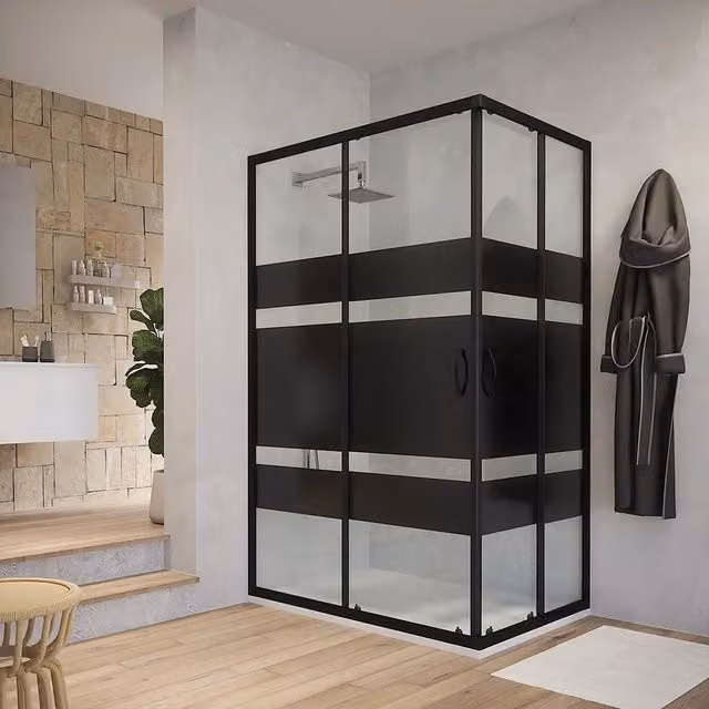 Box doccia angolare 80x100 cm serigrafato 4 mm profili neri | Willis