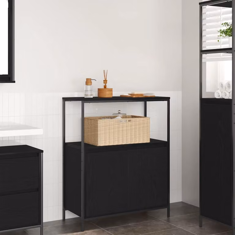 Mobile da bagno vidaXL moderno con ripiani in rovere e finitura nera L: 76,5 cm, P: 35 cm, H: 95 cm