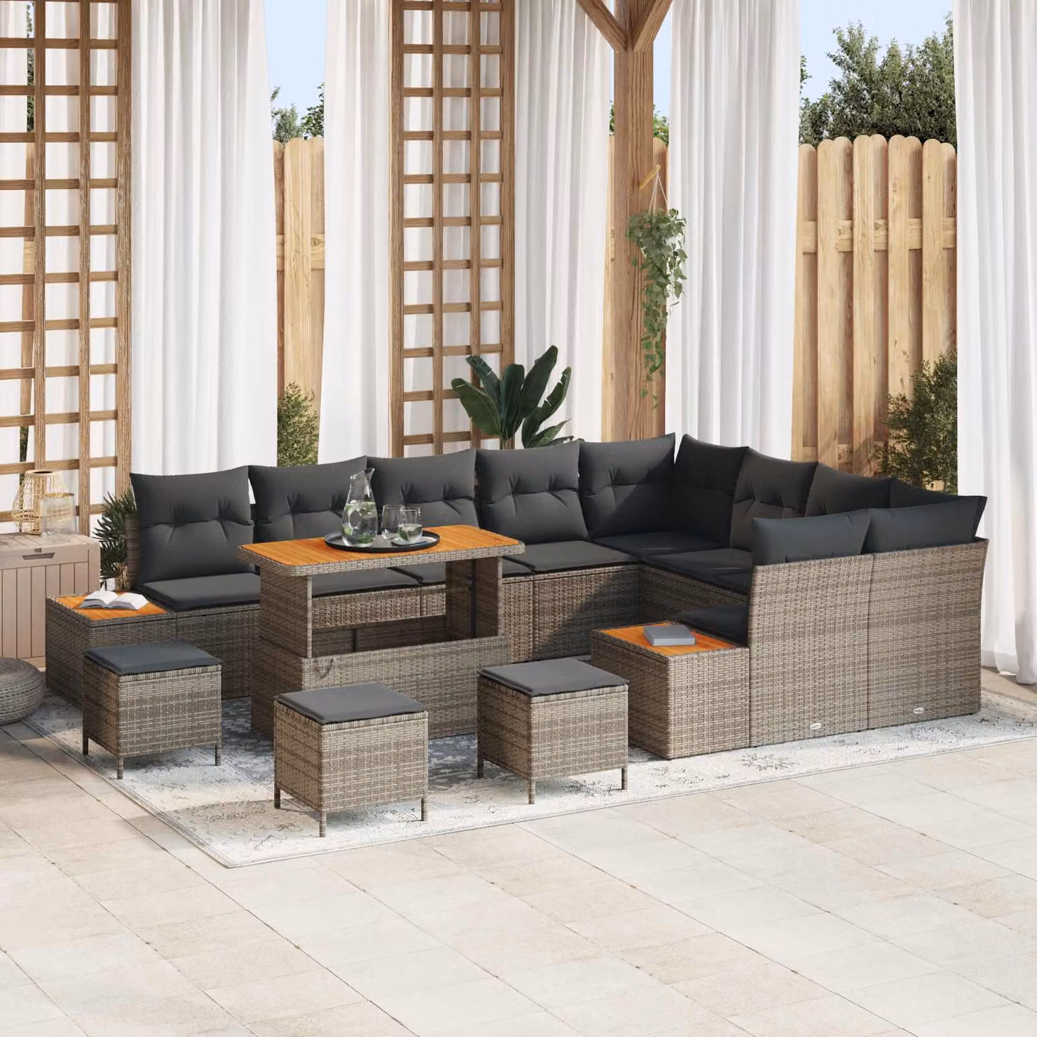 Set Divano da Giardino vidaXL a Forma di L con 13 Pezzi, Grigio – 1