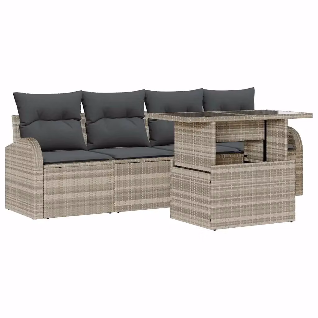 Set Divano da Giardino 5 Pezzi vidaXL Grigio con Cuscini e Tavolino in Rattan e Metallo – 2