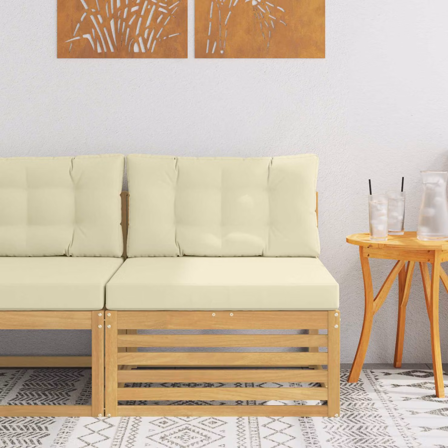 Divano centrale da esterno moderno vidaXL in legno di acacia massello bianco e beige