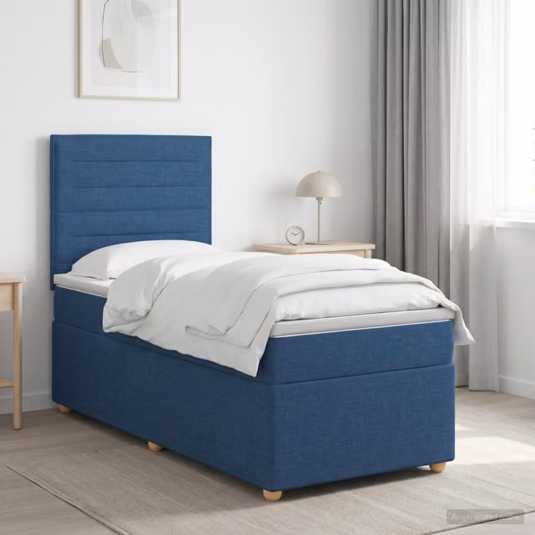 Letto box spring con materasso ibrido vidaXL in tessuto blu e bianco, L 80 x P 200 cm