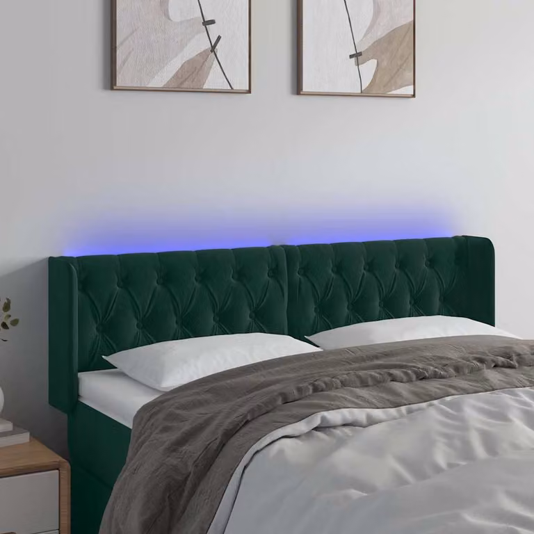 Testiera con LED e porta USB vidaXL in velluto verde scuro L: 147 cm, P: 16 cm, H: 78-88 cm