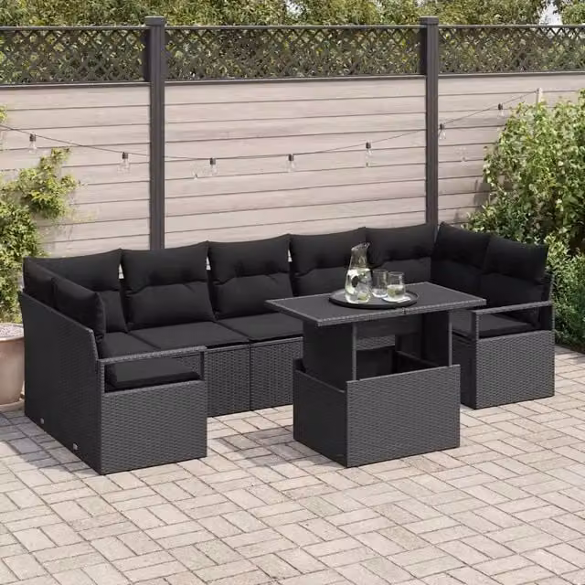 Set Divano da Giardino 8 pz Nero Poly Rattan 3357516