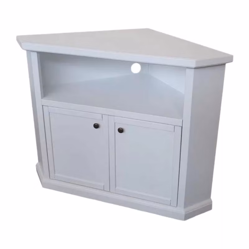 Mobile porta TV d'angolo in legno di pino stile shabby chic bianco con 2 ante Mobili 2G L: 72 cm, P: 63 cm, H: 80 cm