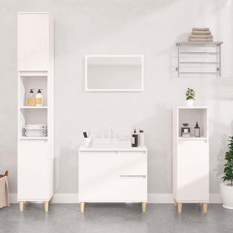 Armadietto da bagno moderno vidaXL in legno bianco con ante a battente e ripiani interni L/P/H: 65 x 33 x 60 cm