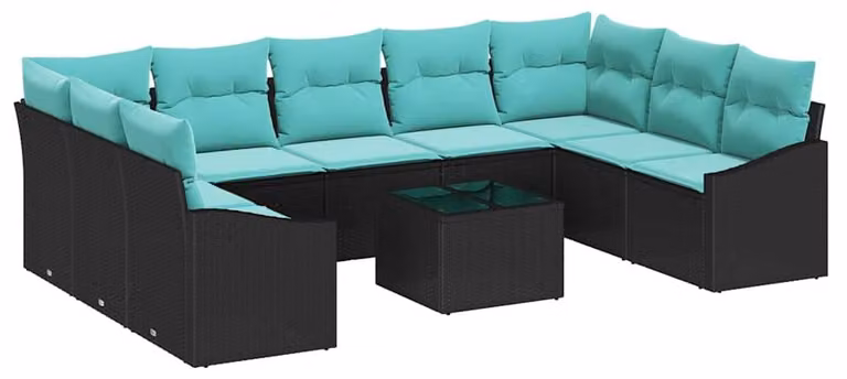 Set di divani con cuscino 10 pcs Nero polyrattan
