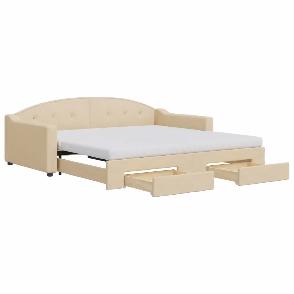 Divano Letto Estraibile vidaXL in Tessuto Beige con Cassetto con Funzione Letto L/P/H: 223 x 110 x 75 cm e superficie di seduta 100 x 200 cm – 2
