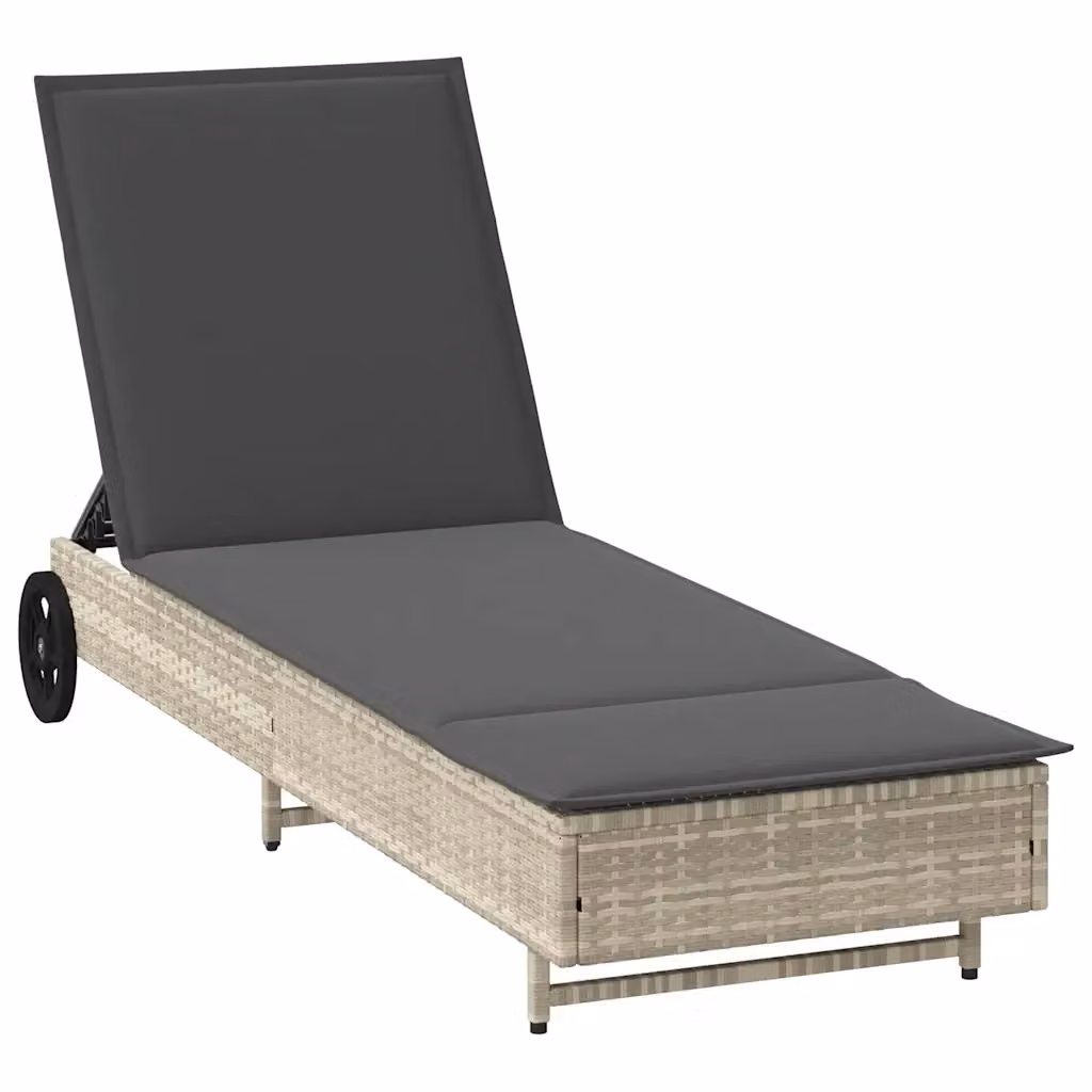 Lettino prendisole con ruote e cuscino vidaXL in polyrattan grigio con poggiatesta regolabile – 2