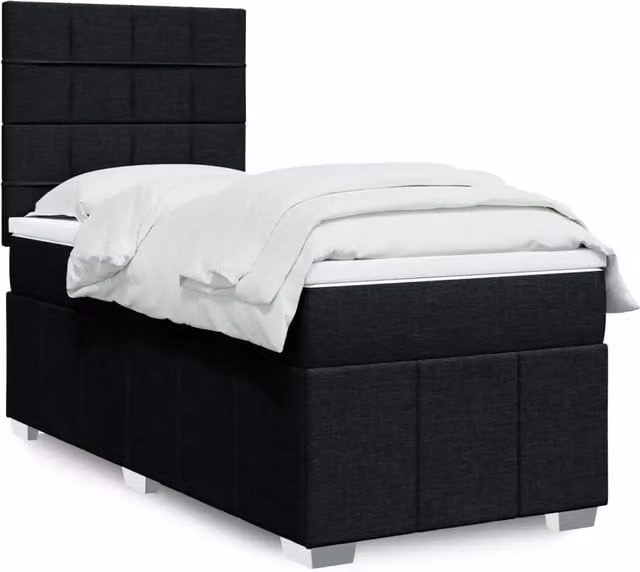 Letto Ibrido vidaXL con Giroletto a Molle e Materasso in Tessuto Nero e Bianco L/P: 90 x 190 cm