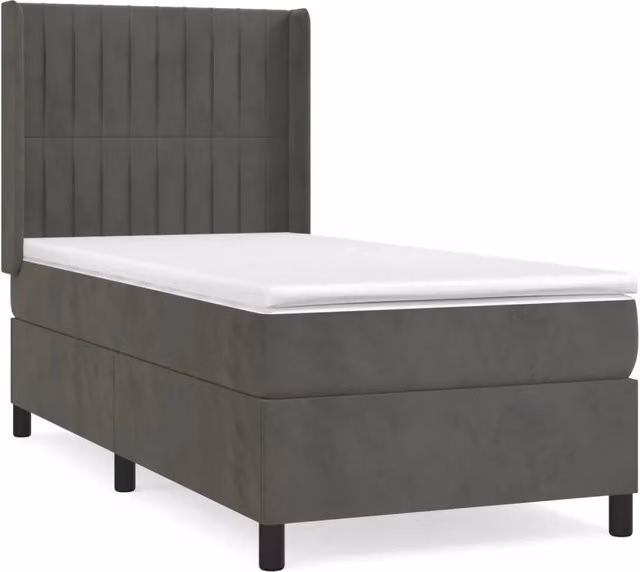 Letto singolo | Letto per adulti | Giroletto a Molle con Materasso Grigio Scuro 90x200 cm Velluto