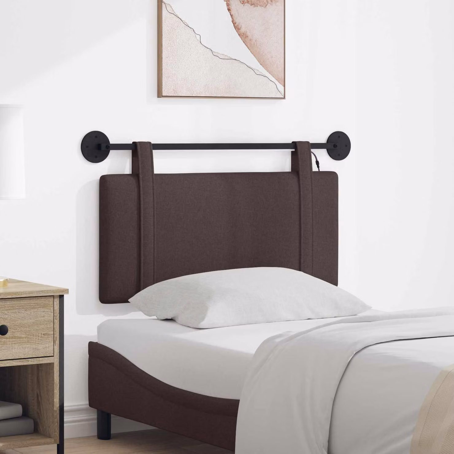 Testiera sospesa vidaXL in tessuto marrone con illuminazione integrata e pannello imbottito