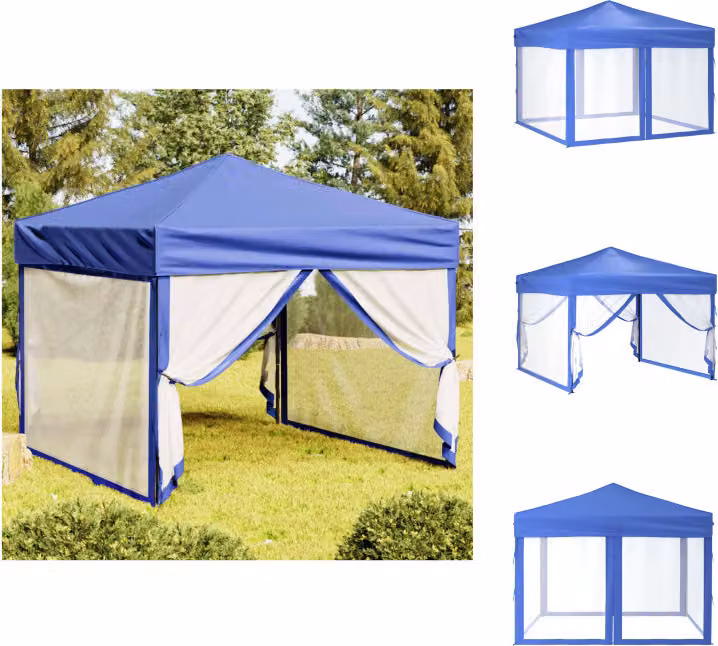 vidaXL Tenda per feste pieghevole con pareti laterali blu 3x3 m - Padiglioni e tende per feste