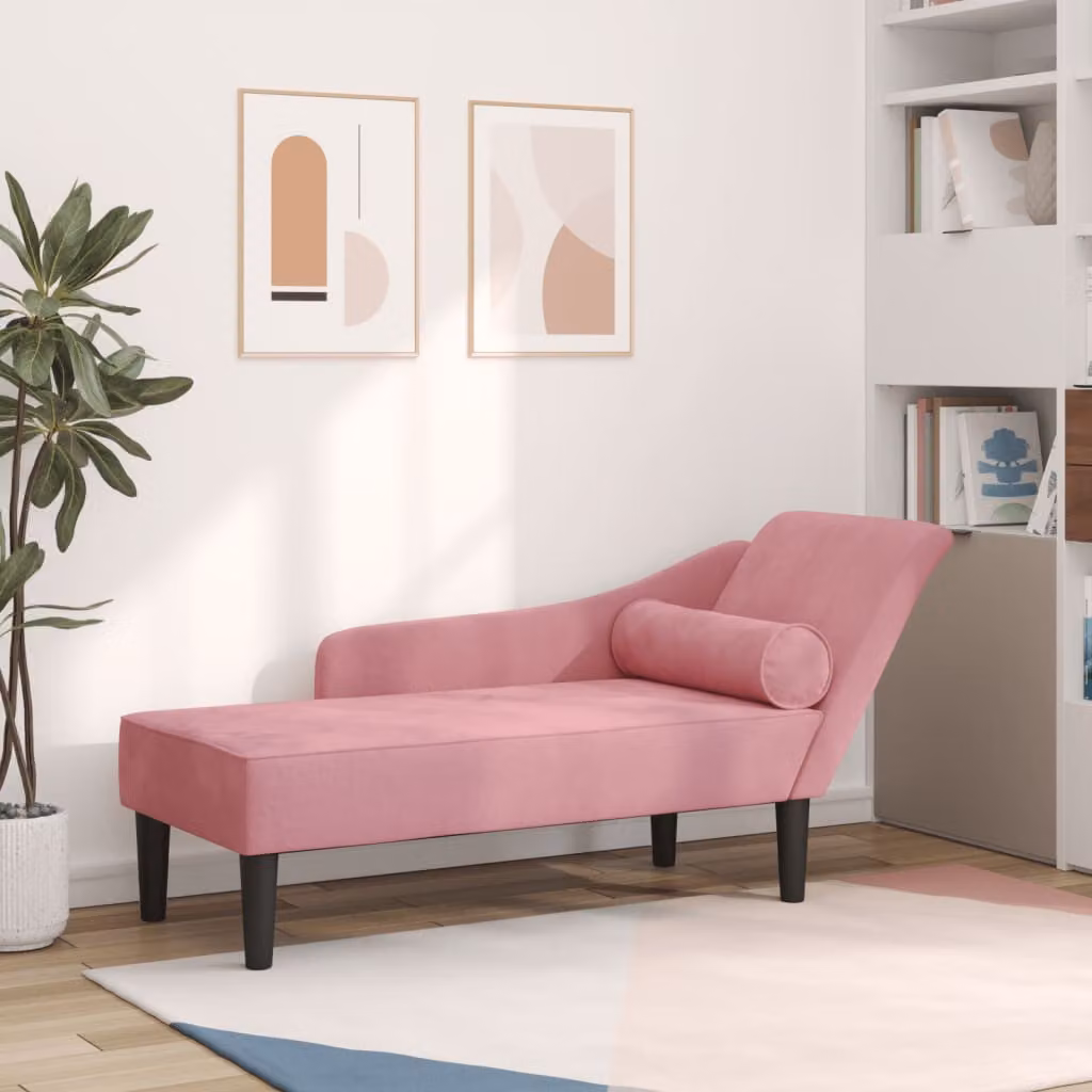 vidaXL Chaise Lounge Moderna in Velluto Rosa con Cuscini e Struttura in Legno L/P/H: 141,0 x 55,5 x 66,5 cm