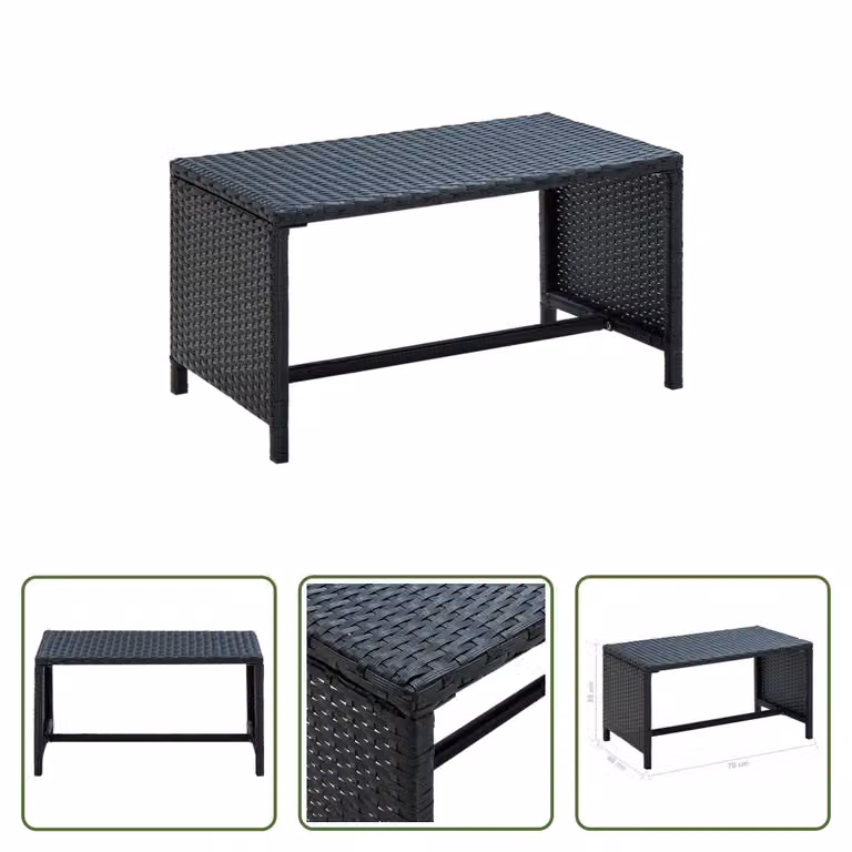 The Living Store Tavolino nero 70×40×38 cm Poly Rattan