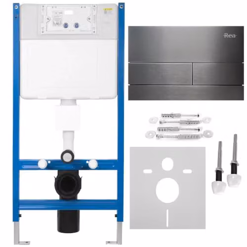 Rea - Kit da incasso K011a-q per WC con pulsante a T Titanio - 16 x 52,5 x 103,5 cm