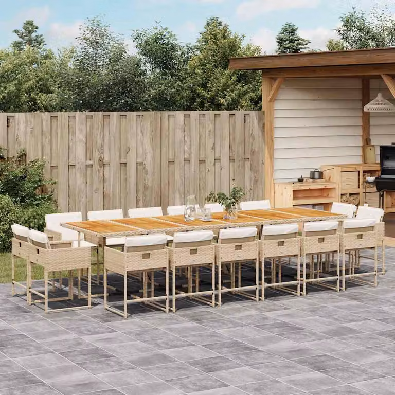 Set da Pranzo da Giardino vidaXL 17 pz in Polyrattan con Cuscini Beige e Tavolo in Legno di Acacia