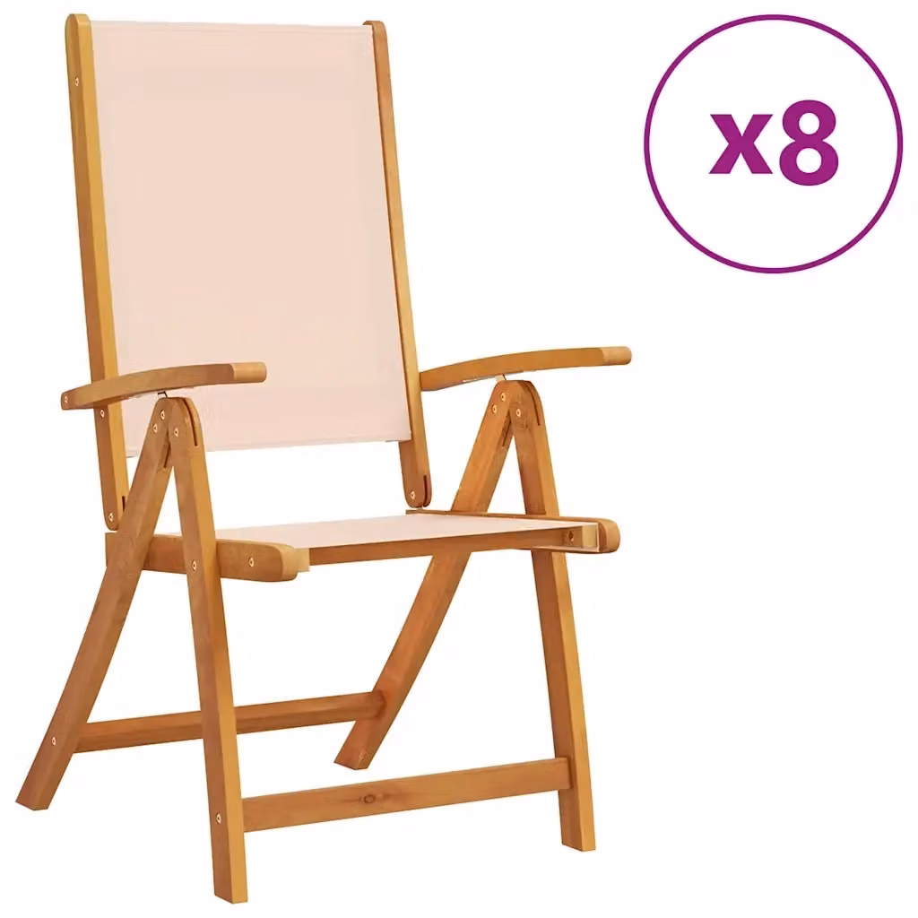 Set di 8 sedie pieghevoli da giardino vidaXL in legno di acacia e textilene beige e marrone – 2
