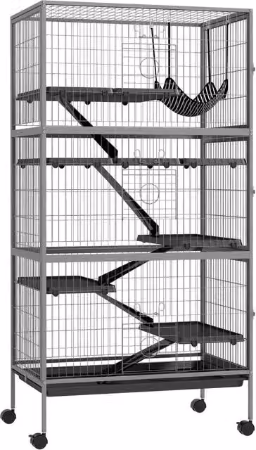 Gabbia per conigli a livelli multipli con amaca in acciaio e plastica, colore grigio, H 159 x L 80 x P 52 cm – 1