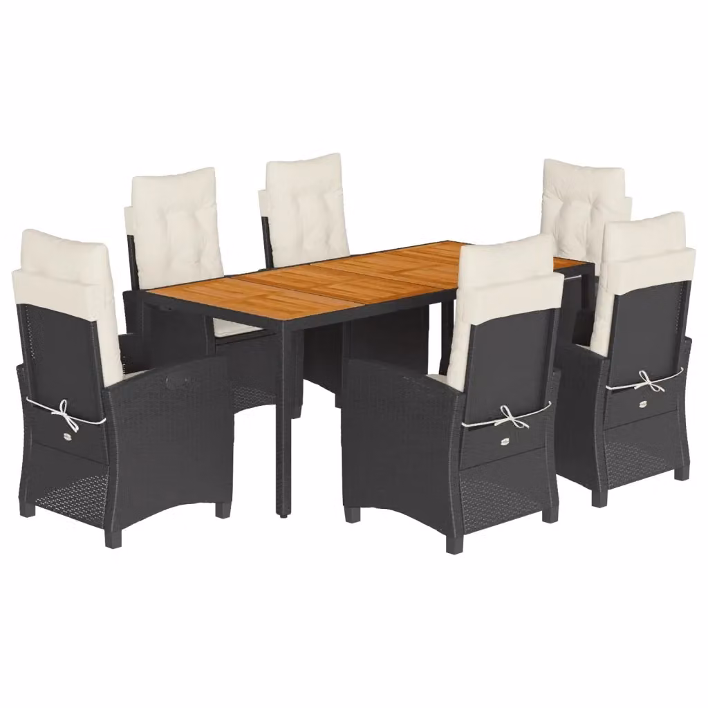 Set da pranzo da giardino vidaXL in legno di acacia oliato e polyrattan con 7 pezzi nero e bianco – 2