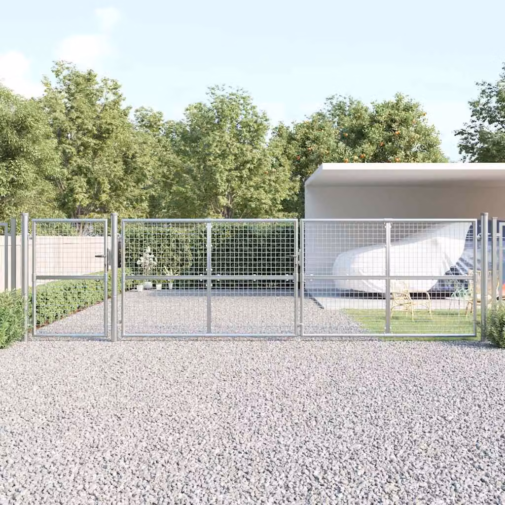 vidaXL Cancello da Giardino a Doppia Antea in Acciaio Zincato Argento L: 500 cm, H: 125 cm
