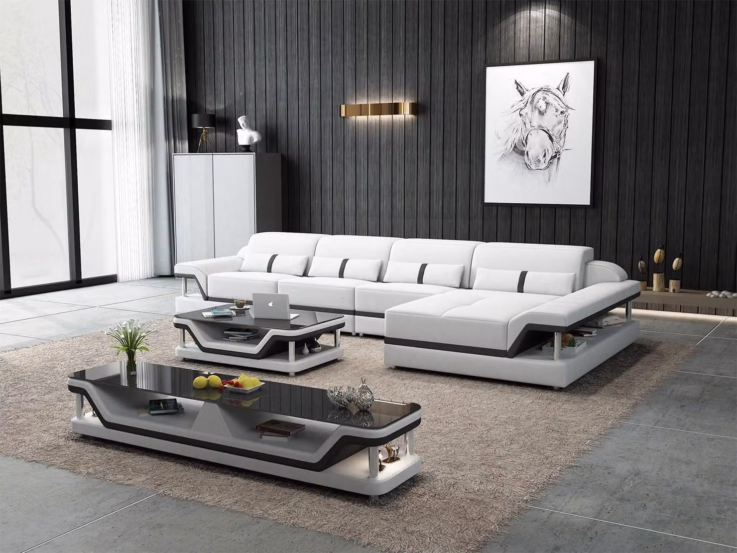Ledersofa L-Form Couch Wohnlandschaft Ecksofa Garnitur Design Modern Sofa USB