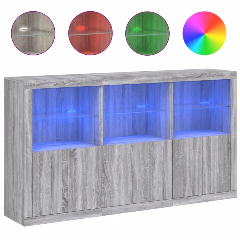Credenza con Luci LED Grigio Sonoma 181,5x37x100 cm