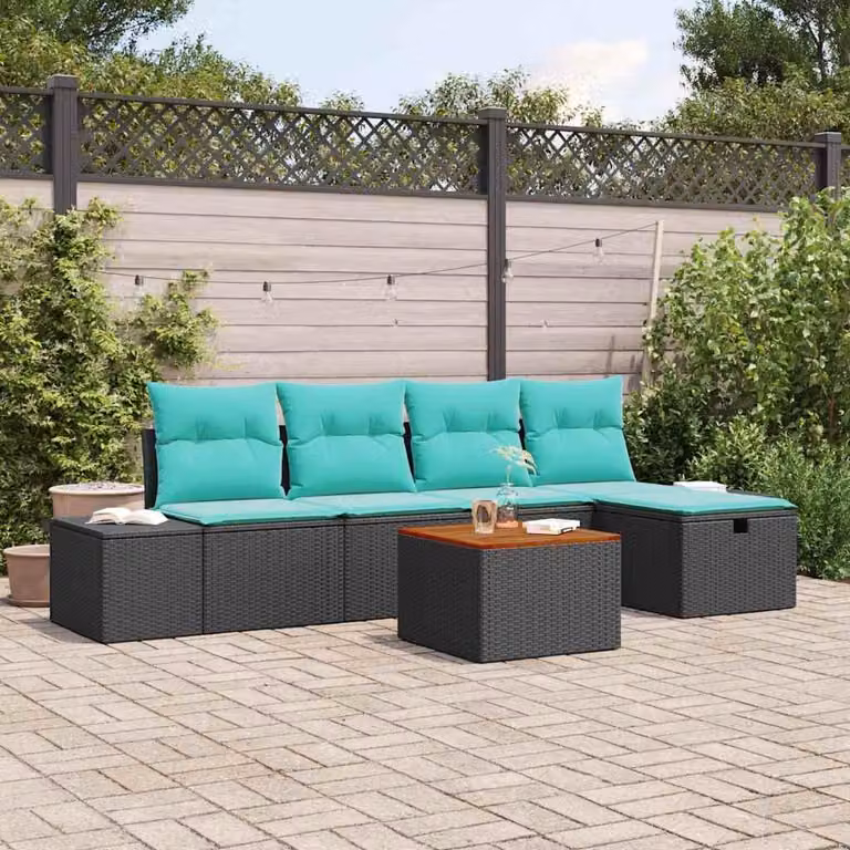 Maison Exclusive - Set da giardino composto da 6 pezzi, divano in rattan sintetico nero