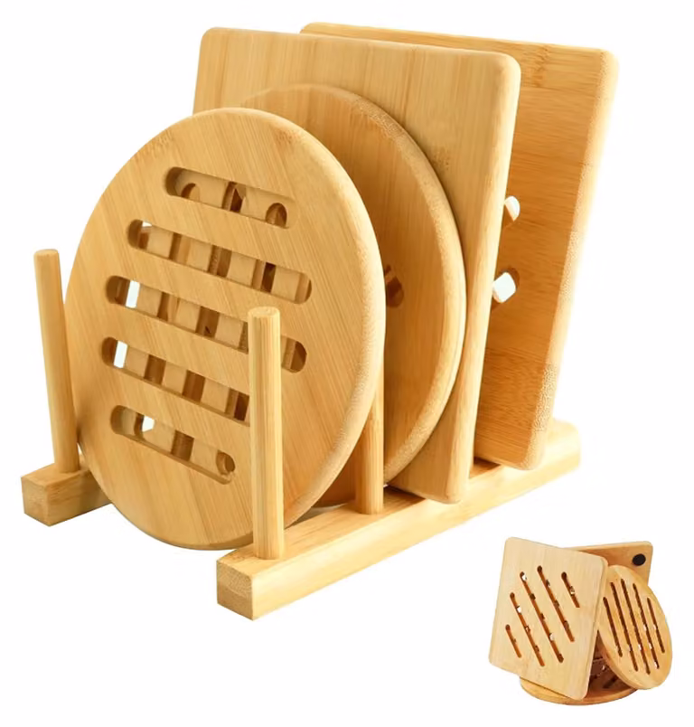 Omgoods - Set di 4 sottobicchieri resistenti al calore con supporto porta-sottobicchieri