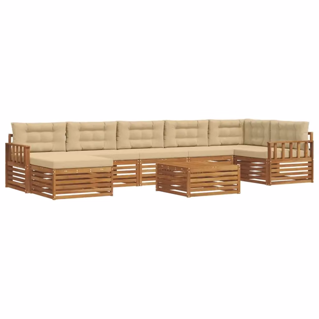 Set di divani da esterno vidaXL a forma di L composto da 8 pezzi in legno di acacia con cuscini inclusi, colore beige e marrone – 2