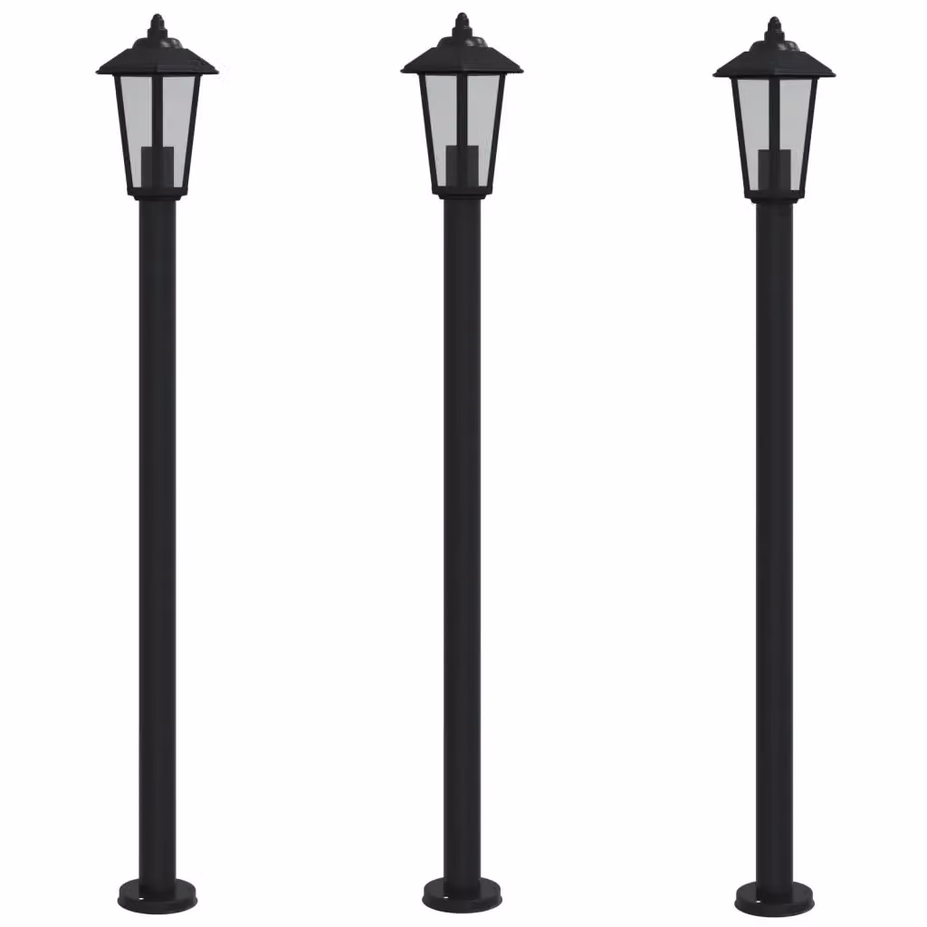 Set di 3 lampade da terra per esterni vidaXL in acciaio inox e plastica, colore nero, altezza: 120 cm – 2