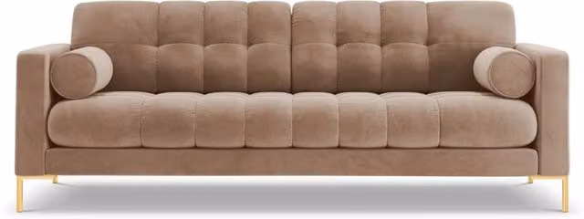 Divano 3 posti Bali di Cosmopolitan Design in velluto beige e oro con struttura in metallo L: 177 cm, P: 75 cm, H: 92 cm