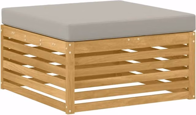 Poggiapiedi da esterno moderno in legno di acacia con cuscini inclusi, bianco e grigio, L: 79 cm, P: 37 cm, H: 37 cm
