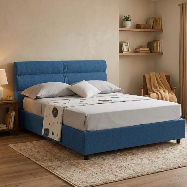 Letto Brivio DMORA, modello piazza e mezza con contenitore lift up, sfoderabile, blu, L: 120 cm, P: 190 cm, H: 90 cm – 1