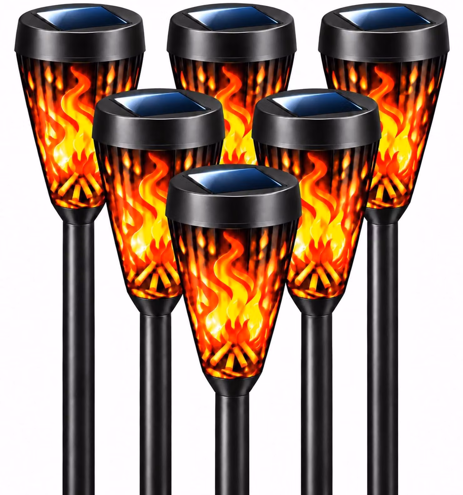 Set di 6 luci da giardino solari, effetto fiamma, grado di protezione IP65, colore nero