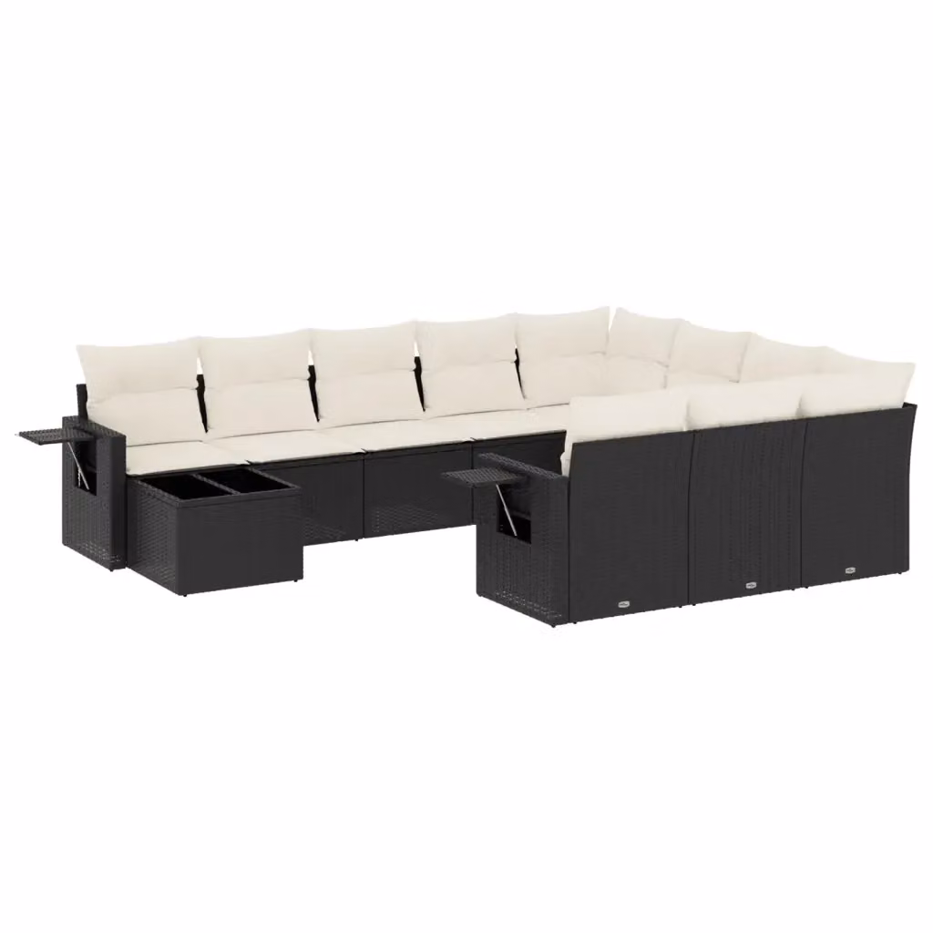 Set di Divani da Giardino a Forma di U vidaXL in Polyrattan Nero con 11 Pezzi e Cuscini – 2