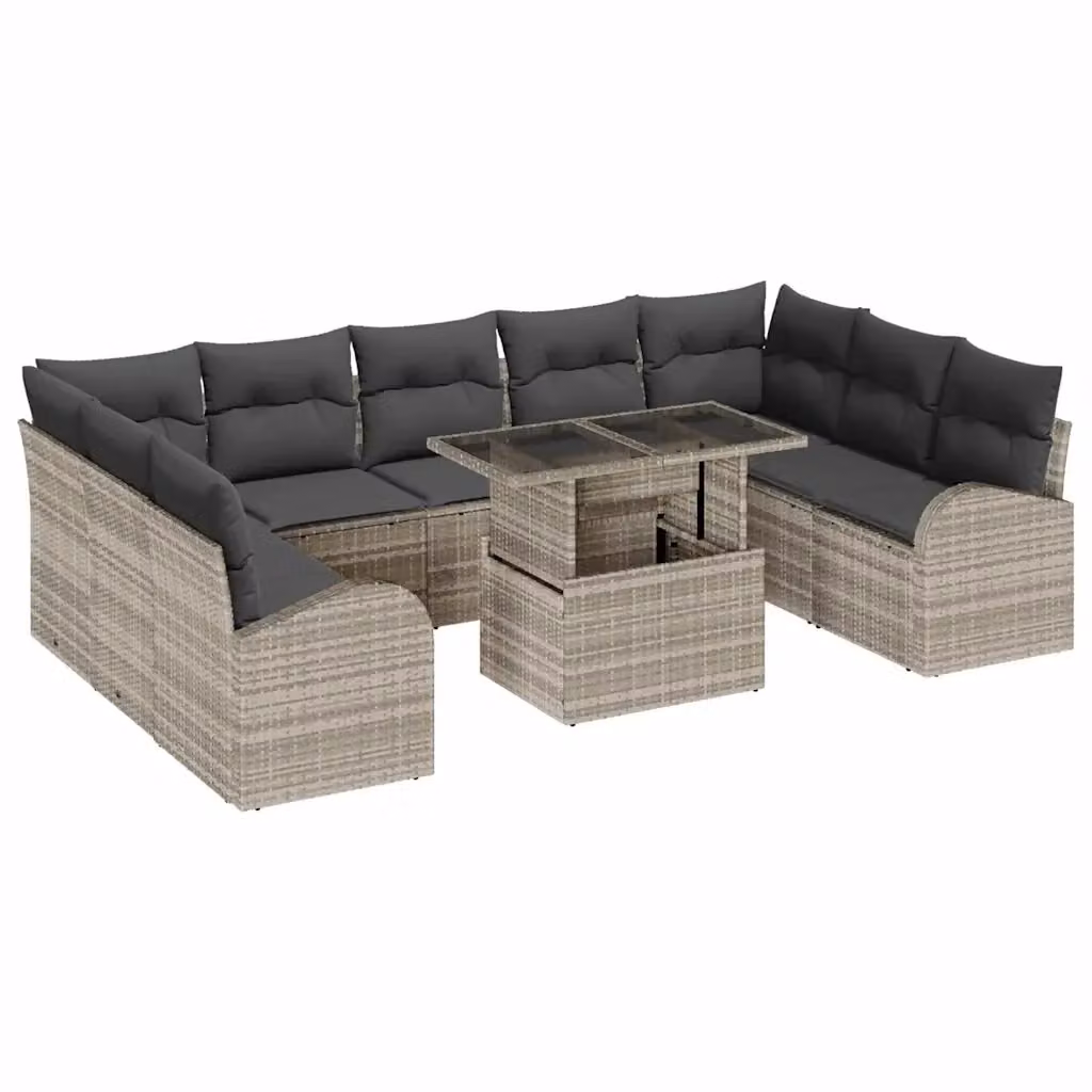 Set Divano da Giardino vidaXL 10 Pezzi a Forma di L Grigio con Tavolino e Cuscini in Poly Rattan e Metallo – 2