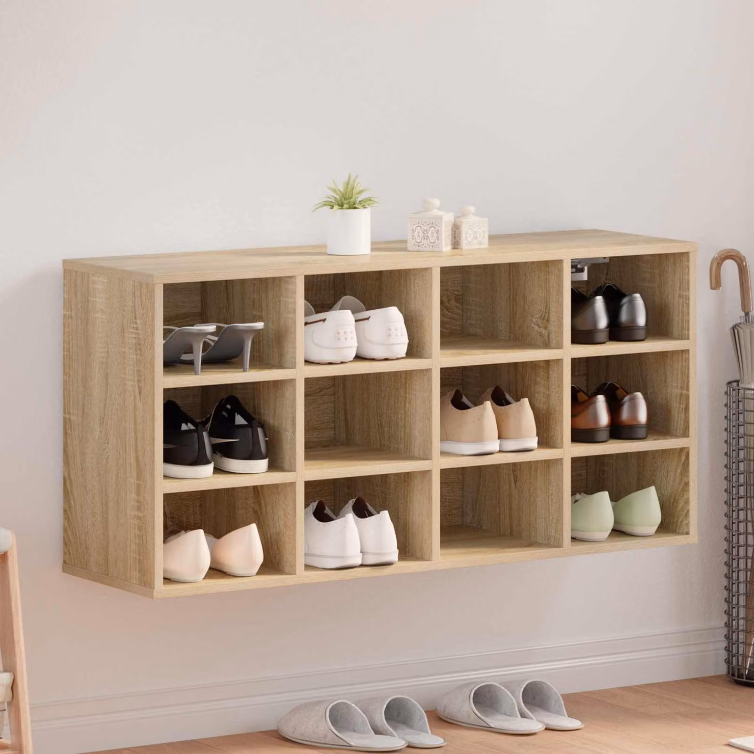 Mobile porta scarpe vidaXL moderno in legno ingegnerizzato marrone e beige L 103 x P 30 x H 51 cm