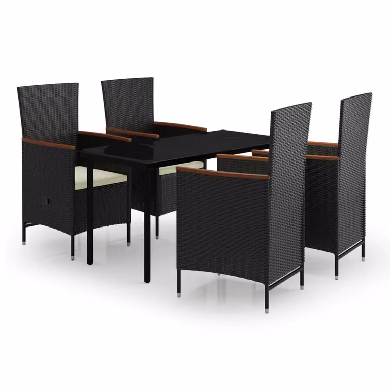 Set da Pranzo da Giardino 5 pz con Cuscini Nero