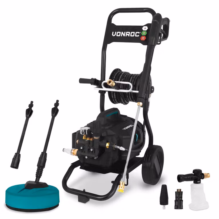 Idropulitrice elettrica - 2500 W, 180 bar - 15 metri di tubo - Colore nero e verde - Ideale per terrazzi e auto