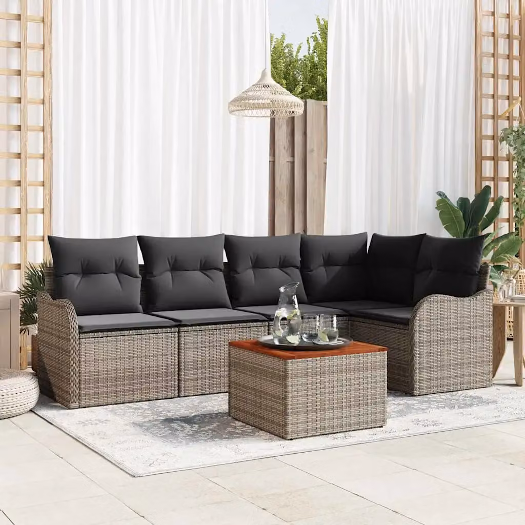 Set Divano da Giardino a L vidaXL 6 Pezzi Grigio con Tavolino e Cuscini in Polyrattan e Acciaio – 1