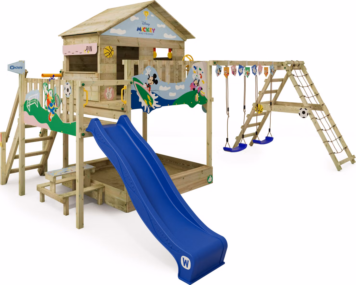 Torre giochi Wickey Disney Saga con altalena e sabbiera in blu