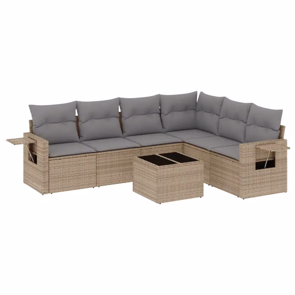 Set di divani da giardino vidaXL in polyrattan beige con cuscini e tavolino da esterno 7 pezzi – 2