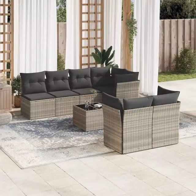 Set Divano da Giardino 8pz con Cuscini Grigio Chiaro Polyrattan 3217302