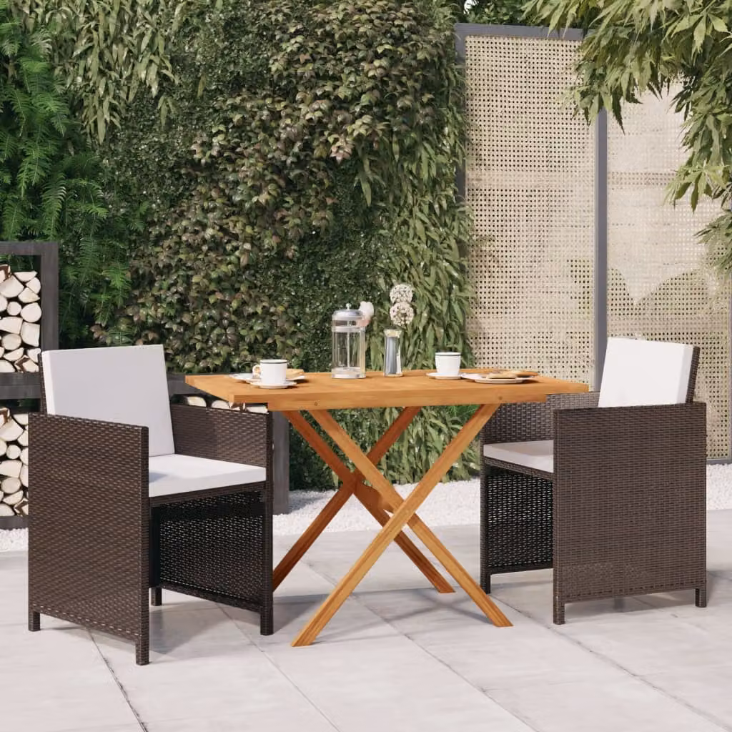 The Living Store Set da pranzo da giardino 3 pezzi con cuscini marrone