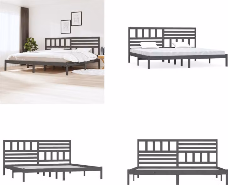vidaXL Letto in legno massiccio pino grigio 200x200 cm - struttura letto - letto - letto - letto in legno massiccio