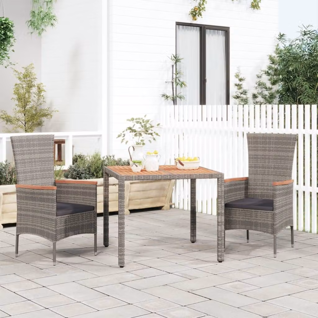 vidaXL Tavolo da Giardino Moderno in Polyrattan Grigio con Piano in Legno di Acacia Massello